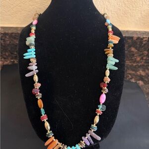 Unsigned SEMI-PRECIOUS Stones Ceramic Beads Colorful Mixed Media Adj. Necklace